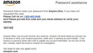 Amazon Reset Password Alert